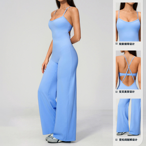 Combinaison de sport pour <span class=keywords><strong>femme</strong></span>, style yoga évasé, avec logo personnalisé, sexy, extensible, une pièce, pour la gym et l'entraînement - Product Image 3