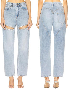 <span class=keywords><strong>Jeans</strong></span> a quattro stagioni in stile Casual da donna con borchie aperte davanti a mano lavate Multi-tascabile alla moda europea americana - Product Image 3