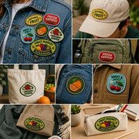 AWELLS Op maat gemaakte fruitborduurpatch, gepersonaliseerd natuurlijk oogstlogo-badge voor voedsel, kleding, tassen en hoeden