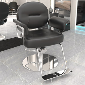 Chaise de barbier hydraulique noire, chaise de coiffure rembourrée, siège de coiffure avec base en métal pour salon de beauté - Product Image 3
