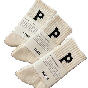 Women's Crew <b>Socks</b> With P Logo Solid Color Polyester Sweat Absorbent Mid Length Regular Casual <b>Socks</b> - Product Image 5