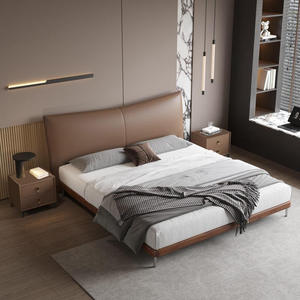 Modern 1.8m Double <b>Bed</b> Light Luxury Italian Style <b>Soft</b> Leather Home <b>Bed</b> Wooden <b>Frame</b> for Small Apartment Furniture Set Bedroom F - Product Image 2