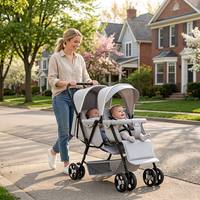 Poussette double 3-en-1 pour jumeaux, poussette tandem pliable légère en aluminium avec grand panier de rangement pour nouveau-nés jusqu'à 4 ans