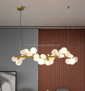 Lustre de salle à manger nordique créatif personnalisable <span class=keywords><strong>Matisse</strong></span>, longues feuilles en acrylique, boule de verre, lustre moderne pour table à manger - Product Image 4