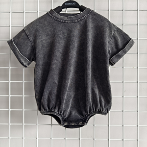 Unisex Acid Wash Strick Baumwolle Stram pler Niedlich Sommer Casual Style Säugling Vintage Bubble Kleid für Jungen Mädchen Button Closure ODM - Product Image 5
