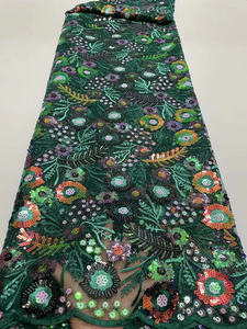 Shaoxingテキスタイルフラワー刺繍フレンチレース生地マルチカラースパンコールネットチュール女性用ドレス - Product Image 4