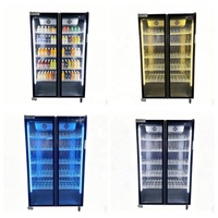 Réfrigérateur vertical à double porte vitrée pour supermarché, restauration et stockage de boissons