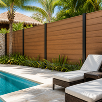 Panneaux de clôture en composite WPC Teck pour terrasse de resort, à lattes horizontales, pour une intimité totale, avec poteaux anti-rouille, pour extérieur