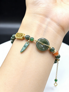 سوار سلسلة عصري من اليشم الأخضر، أقراط متدلية بشرابة للكاحل، تصميم طويل بمقبض - Product Image 5