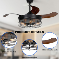 Ventilateur de plafond décoratif de haute qualité, rétro, 42 pouces, design classique, ampoule E27, télécommande, lumière LED