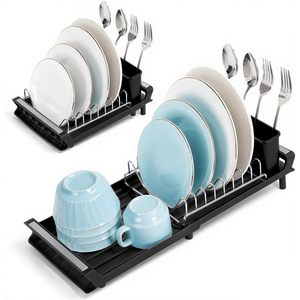 Égouttoir à vaisselle extensible en acier inoxydable avec porte-couverts amovible, égouttoir à vaisselle extensible pour la cuisine - Product Image 1