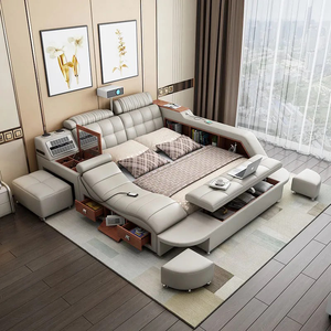 Hotsale da sang trọng giường thông minh đa chức năng giường Tatami Vua Kích thước nền tảng bọc vải mềm GiườNg Lưu trữ âm nhạc loa - Product Image 2