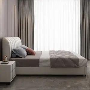 Cama de casal moderna simples em creme minimalista italiana Master Bed com saco de pano macio para móveis de hotel para uso doméstico