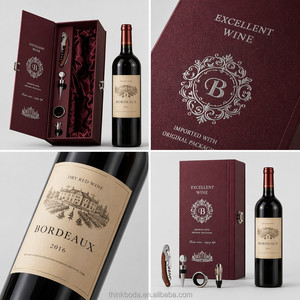 Boîte cadeau rigide <span class=keywords><strong>rouge</strong></span> <span class=keywords><strong>bordeaux</strong></span> pour <span class=keywords><strong>vin</strong></span> avec ensemble de 4 outils à <span class=keywords><strong>vin</strong></span>, doublure en satin, logo personnalisé en relief pour emballage cadeau de <span class=keywords><strong>vin</strong></span> de fêtes - Product Image 1