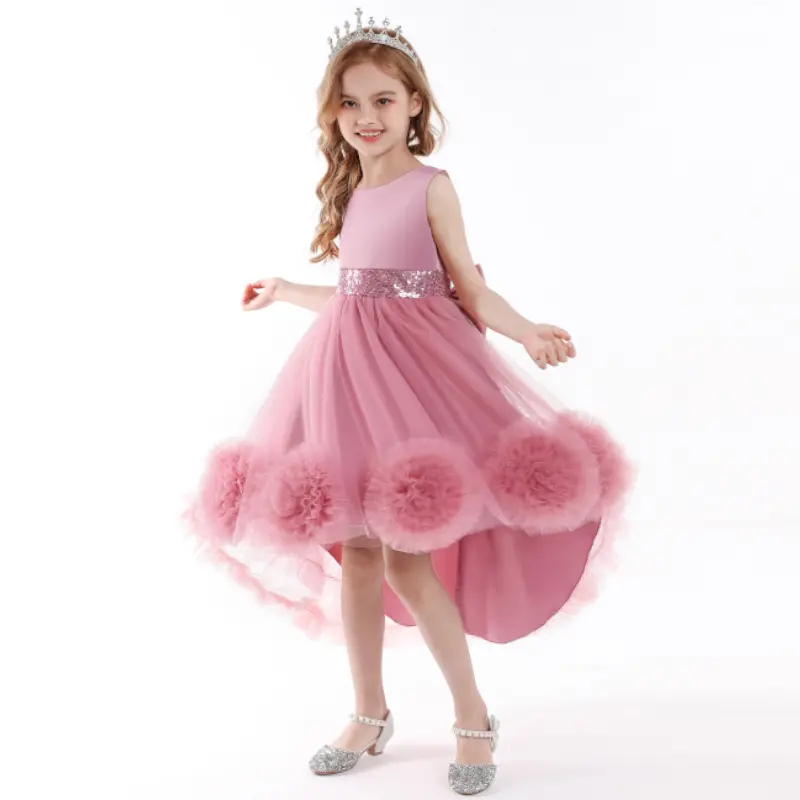 gown party dress Mesh flower puffy dress Sleeveless sequined dresses for kids girl
