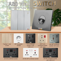 Nouveau design Vente en gros Panneau gris 16A Prise murale 86*86mm UK Standard Prise électrique Universal Satellite TV Port Socket