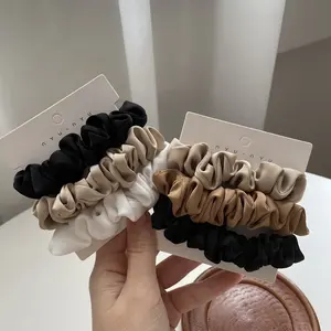 3pcs/set Silk Stain Hair Scrunchies Coffee Color Hair Ties For Women