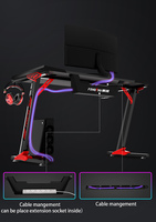 Escritorio para Juegos de Madera en Forma de Z, Modelo Z5-7, Iluminación LED RGB, Escritorio para PC de Deportes Electrónicos, Oficina en Casa, Estructura Desmontable Negra