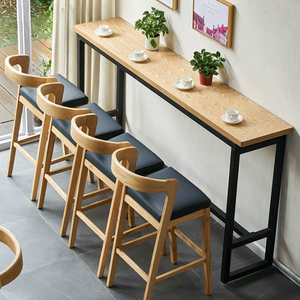Chaises <span class=keywords><strong>de</strong></span> bar modernes en <span class=keywords><strong>bois</strong></span> massif avec siège en cuir, tabourets hauts <span class=keywords><strong>de</strong></span> luxe avec dossier pour cuisine, café et restaurant - Product Image 6