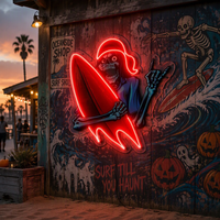 Enseigne néon LED personnalisée 'Surfing Skeleton' style vintage pour décoration murale de 'Man Cave' et d'intérieur, avec écran d'affichage