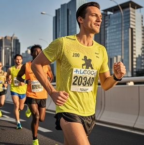 T-shirts de sublimation de polyester pour le graphique de course de marathon partout des chemises d'impression T-shirt bleu de polyester de la coutume 100% - Product Image 4