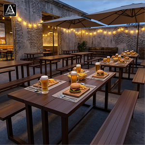 Smart Sports Outdoor Dinner <b>Garden</b> Aluminum Dining <b>Table</b> <b>and</b> Chairs Outdoor Powder Coated Aluminum Picnic <b>Table</b> With <b>Benches</b> AL- - Product Image 4