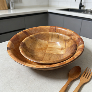 Bol en bois massif artisanal de qualité supérieure, écologique, lisse et poli, pour la maison, la cuisine, le service de salades, le stockage de fruits, le restaurant - Product Image 1