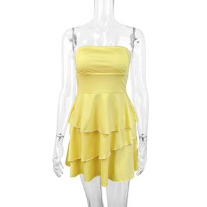Ropa de mujer, nueva moda de verano, falda corta sin espalda estilo celebridad de internet, top tubo sexy, color liso, estilo pastel - Product Image 4
