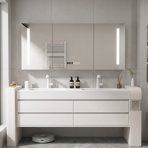 Luxury Hotel 60-Inch Water Resistant Wood Finished Wall-Mounted <b>Bathroom</b> Vanity with Smart <b>Mirror</b> Copper Drainer Modern Design - Product Image 4