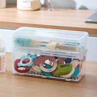 Boîte de rangement rectangulaire en plastique PP pour biberons avec couvercle anti-poussière et plateau de drainage, organisateur portable pour ustensiles de cuisine et articles divers