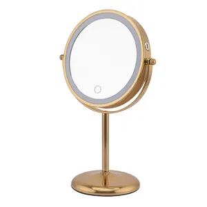 Customized Logo Double-sided New Makeup Mirror LED Light Round Shape Makeup Mirror With Lamps