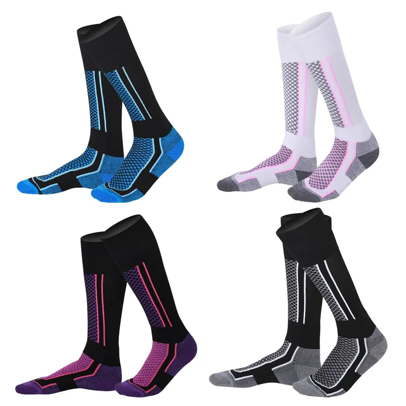 16 Choices Wholesale Custom Gray Blue Pink Knee High Heated Compression Outdoor Ski Socks