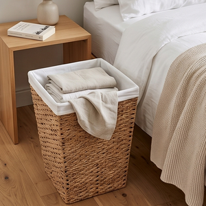 Natural Woven Seagrass Laundry Hamper with Removable Cotton Liner, <b>Rectangular</b> Wicker <b>Storage</b> <b>Basket</b> for Bathroom - Product Image 6