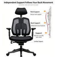 Chaise de bureau ergonomique avec dossier double, équipée d'un appui-tête et d'un soutien lombaire, idéale pour les salles d'étude et les bureaux