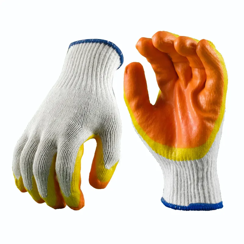 Çift daldırma lateks kaplama Polyester pamuk örme Custom Made kavrama nefes esnek güvenlik iş eldivenler