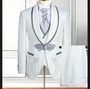 Nuovo Abito da Cerimonia Uomo 2026 Tre Pezzi con Colletto Largo, <span class=keywords><strong>Blazer</strong></span> Jacquard alla Moda, Giacca Casual con Pantaloni e Gilet - Product Image 3