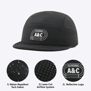 <span class=keywords><strong>Gorra</strong></span> de Campamento Plegable con Visera de Eva y Logotipo Reflectante Personalizado, <span class=keywords><strong>Gorra</strong></span> Australiana para Correr por Senderos, Negra - Product Image 1