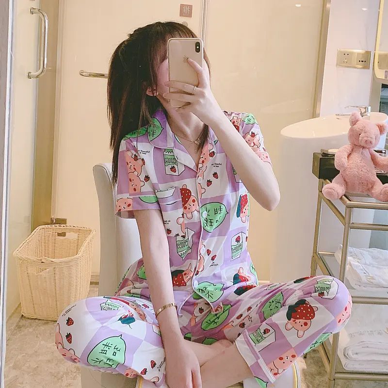 Homewear Lady Lounge Slaap Thuis Slijtage Pyjama Gezellige Loungewear Nachtjapon Meisje Night Suits Cartoon Pyjama Vrouwen Nachtkleding