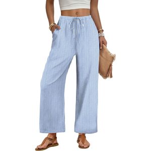 Wide Leg Pants Women Casual Palazzo <b>Drawstring</b> Elastic Waist <b>Trousers</b> With Pockets Summer Beach Vacation Clothes - Product Image 2