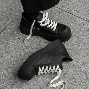 Zapatillas de plataforma negras Niche 2026 para hombre, con puntera ancha, suela gruesa que aumenta la altura, de corte bajo, versátiles, informales, estilo skate - Product Image 2