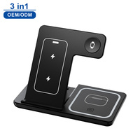 Schitec vente chaude 3 en 1 15W/7.5W/3W support de chargeur sans fil LED veilleuse chargeur sans fil pour i series téléphone montre écouteurs
