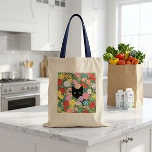 Bolsa de Lona con Estampado de Gato Negro y Diseño Floral para Mujer - Grande (>50cm) Diseño Bonito para la Escuela, el Trabajo, la Playa, Viajes y Compras - Product Image 5