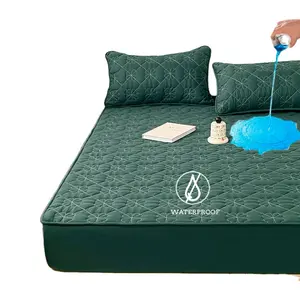 家居床上用品100% 防水聚酯贴合床垫垫增塑床垫垫纯色床垫垫