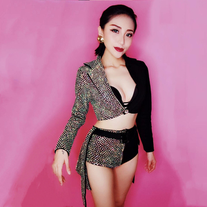 Conjunto <span class=keywords><strong>De</strong></span> Top y Pantalón corto con diamantes <span class=keywords><strong>De</strong></span> imitación para mujer, Traje Sexy para fiesta, DJ, cantante, Stripper, Gogo, Dancer, actuación en Escenario - Product Image 5