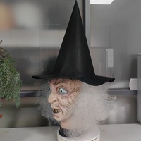 Masque de sorcière effrayant pour Halloween, costume de cosplay, design de sorcière moche, masque en latex de monstre aux cheveux blancs et aux grands yeux