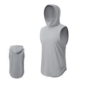 Maglietta da ginnastica Casual senza maniche da uomo 100% poliestere <span class=keywords><strong>e</strong></span> ad asciugatura rapida canotta con Logo personalizzato per sport <span class=keywords><strong>e</strong></span> Fitness lavorato a maglia con cappuccio - Product Image 3
