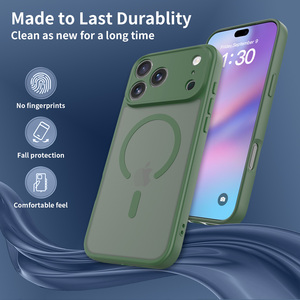 Chất lượng cao màu xanh lá cây da cảm giác iphone17 Pro Max Trường hợp với vòng từ Tùy chỉnh chống sốc điện thoại bìa với ống kính bảo vệ - Product Image 3