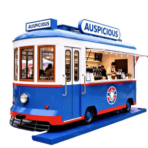 Camion de restauration rétro bleu en forme de tramway avec rails simulés pour la vente de snacks - Product Image 5