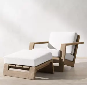 סט כיסאות עץ מלא בעיצוב מודרני חיצוני ריהוט פטיו טרקלין גן טרקלין עגול סט ספת עץ טיק עם כרית