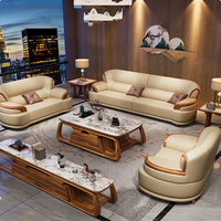 Ensemble de canapés en cuir de luxe pour salon, mobilier de luxe léger, placage de bois Wujin, ensemble de canapés 1+2+3